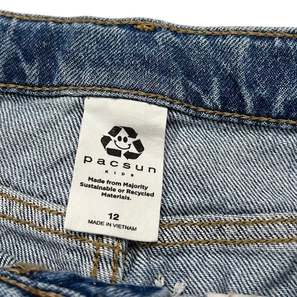 PacSun Kids Blue Sun Embroidery Long Denim Shorts 12 - Picture 3 of 3